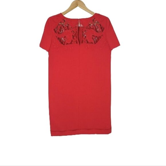 THE KOOPLES Red Short Sleeve Embroidered Lace Mini Shift Dress Women's Size M - Picture 8 of 16